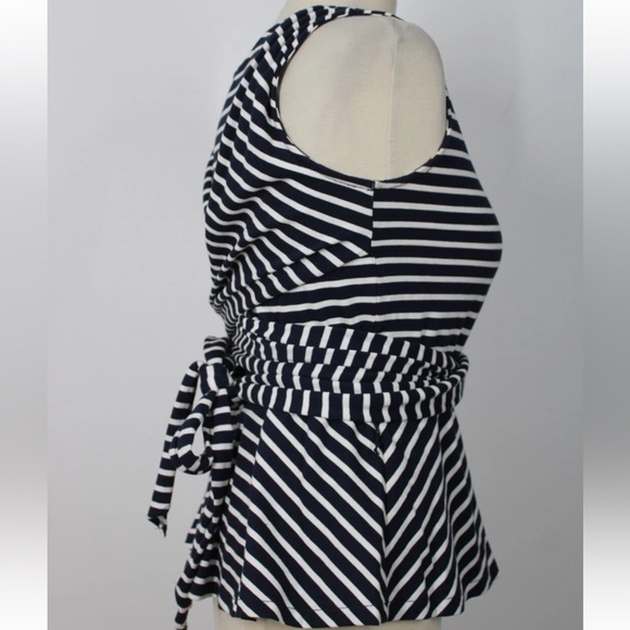 J. Crew Navy and White Striped Tie Waist Peplum Sleeveless Top Size Small - Picture 3 of 5